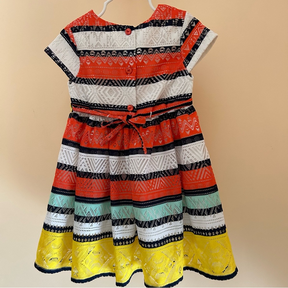 Colorblock Lace Party Dress | Girl 4T | Fit & Flare | Orange Navy Mint Yellow - Picture 4 of 6